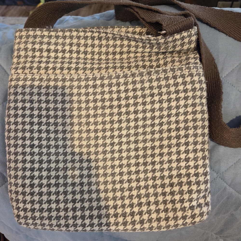 Thirty-One Gray and White Houndstooth Crossbody Bag
